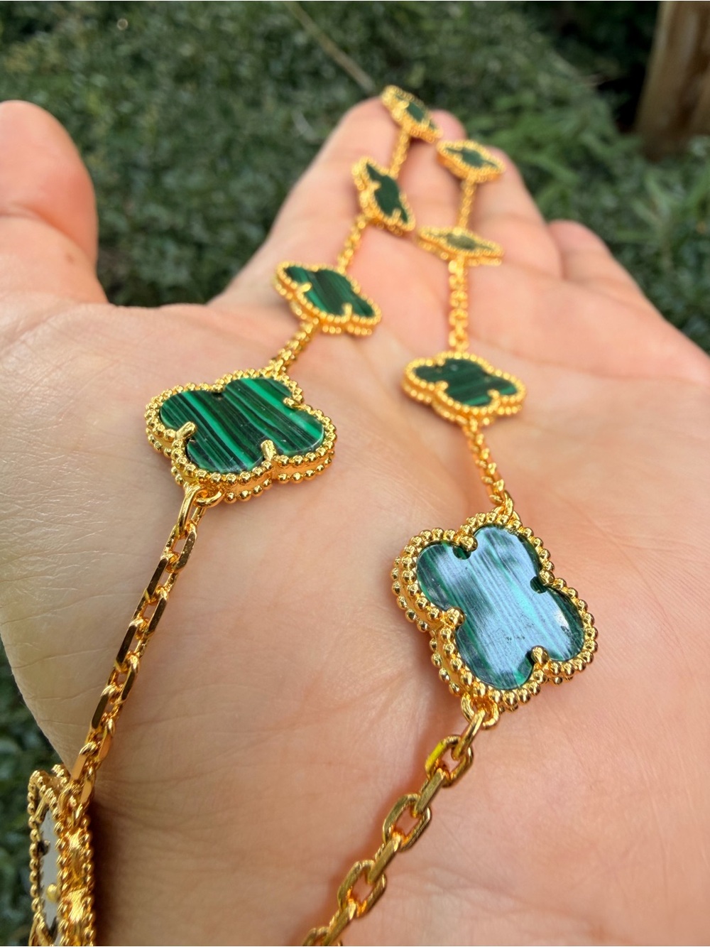 Alhambra Style Green Clover Motif Gold Chain Necklace - Picture 7 of 10
